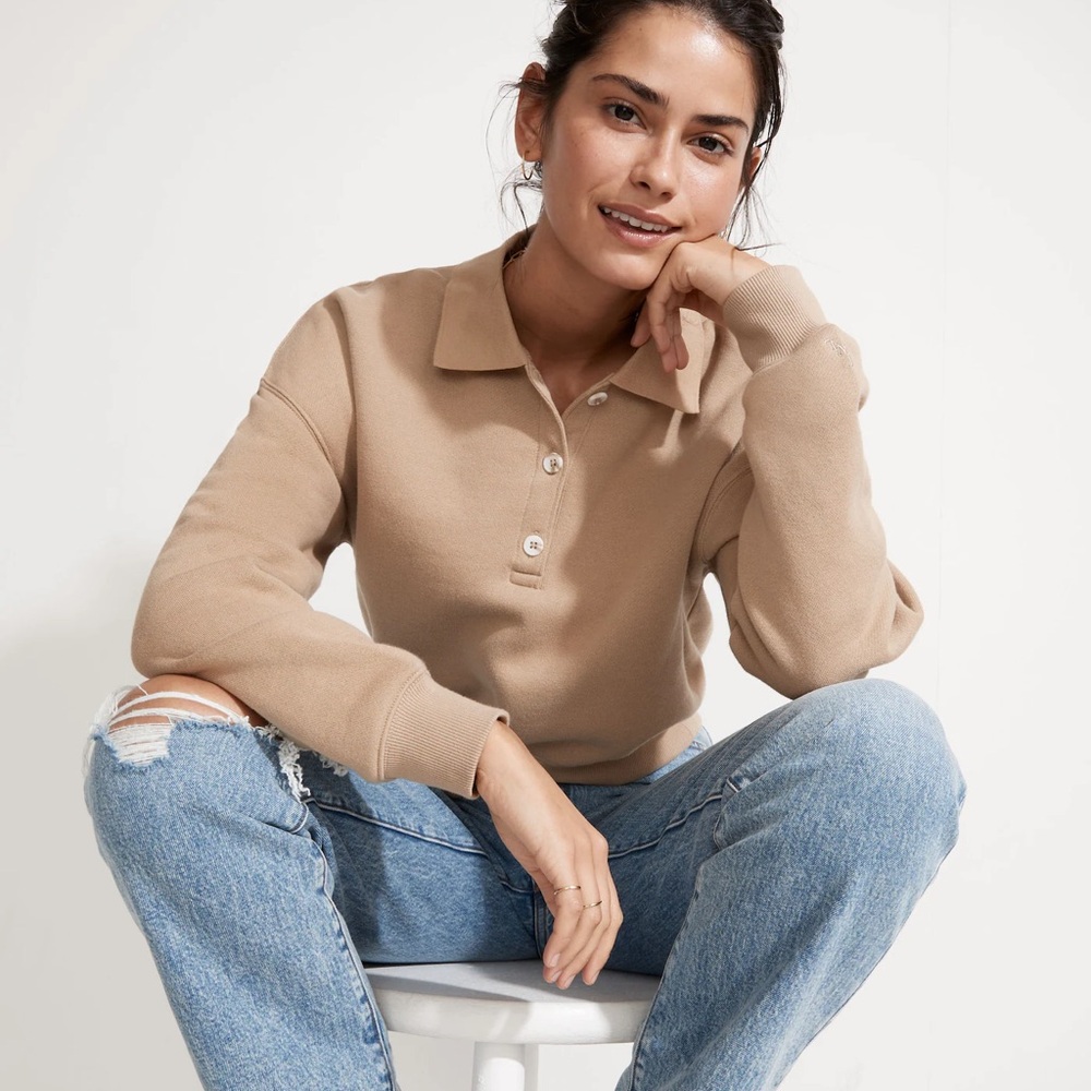 Madewell Betterterry Cropped Polo Shirt - size M